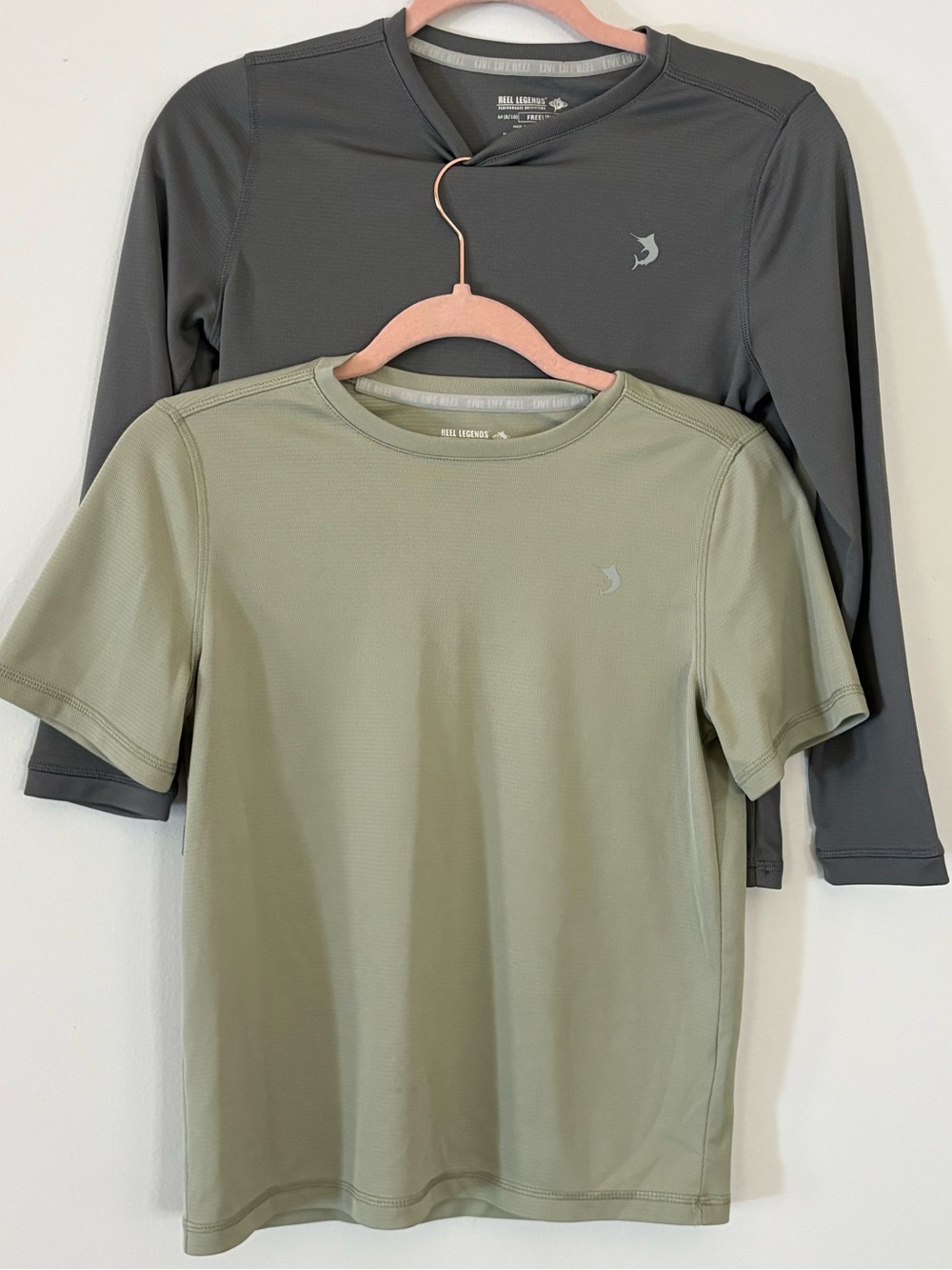 Reel Legends Lot of 2 Gray/Olive Performance Tee with White Logo